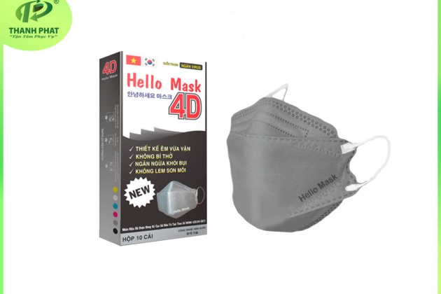 Khẩu Trang Cao Cấp 4D Hello Mask ( Màu xám - 10 Cái/Hộp )